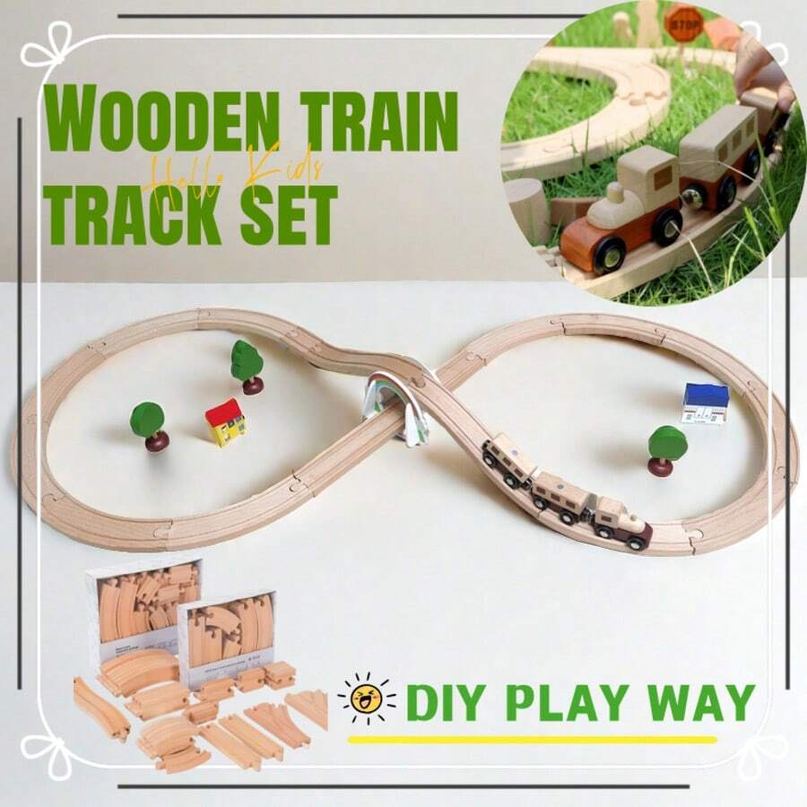1盒木制火车轨道，儿童木制轨道，扩展套装，木制火车轨道配件扩展包，适合作为3-7岁男孩女孩的生日礼物 - wooden track - 查看 1