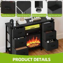 BALCONERA TV Stand With Built-In Fireplace Heater – 50 Inch Fit, 6 Drawers Storage, LED Lights & Overheat Protection, TV Cabinet - Black - View 6