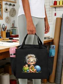 Bolsa de almacenamiento tejida de gran capacidad - Con diseño de cremallera, adecuada para tejer, telas - Regalo perfecto para entusiastas del tejido Bolsa de almuerzo con cierre de cremallera - Multicolor - Ver 5