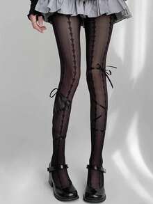 洛丽塔风格透明过膝长袜，系带设计，可爱又性感，夏季款 - 彩色 - 查看 2