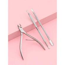 3pcs Stainless Steel Nail Cutter Clipper Cuticle Nipper Set With Dead Skin Pusher Nail Remover Tools,Nail Supplies,Nail Tools,Nail Art Tools,Back To School,Nails,Nail Tools For Press On Nails - 銀級 2 - 查看 2