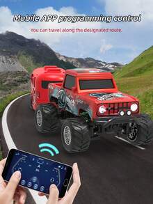 1/64 Scale Mini Remote Control Monster Truck Trailer, 2.4GHz & APP Control, Rechargeable Alloy Shell Mini RC Car With Lights, Speed/Steering Adjustable (Orange) - Four-wheel Off-road Vehicle - View 4