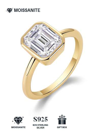 خاتم موسانيت من الفضة الإسترليني عيار 925 للنساء، خاتم خطوبة/زواج فاخر غير مسبب للحساسية، هدية عيد الحب/عيد الميلاد، تغليف بعلبة هدايا مقاومة للأكسدة