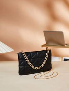 1pc Girls' Quilted Embroidered Handbag Shoulder Bag, Metal Chain Decor, Multipurpose, Great Gift - Multicolor - View 9