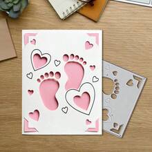 Creative Footprints And Hearts Metal Cutting Dies, DIY Scrapbooking Album And Embossing Stencil, Greeting Card Making Tool, Card Paper Cutting Crafts ,Gift Card Making Template Die Cuts. - Silver - View 3