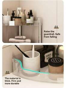 1pc Multifunctional Bathroom/Kitchen Storage Rack, Transparent Corner Shelf, Floor-Standing Toilet/Sink/Shower Organizer, Narrow Gap 3-Tier Rack - Multicolor - View 9