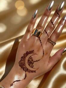 2pcs Moon Temporary Tattoo Stencils Sets, Fashion Mandala Moon Design Henna Tattoo Stencil Stickers, Reusable Body Art Templates For Body Makeup,3 Layers - Black - View 6