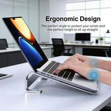 可调节合金材质笔记本电脑散热支架、笔记本电脑支架增高架、人体工学笔记本电脑支架、兼容支架及其他通用时尚支架 - 銀色 - 查看 3