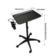 Carro de bandeja para salón con altura ajustable, bandeja rodante de aluminio para tatuajes, con soporte para secador de pelo, ideal para salones de tatuajes, peluquerías y centros de masajes. - Negro - Ver 2
