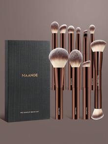 MAANGE 1/10件套专业铝管化妆刷套装，带纸质礼盒，双头粉底刷、腮红刷、散粉刷、眼影刷、睫毛刷、眉刷、唇刷、光晕刷、遮瑕刷，美妆刷套装，旅行化妆刷套装，女士/女孩礼物，赠品，专业化妆刷，全套化妆刷 - 咖啡棕 - 查看 2