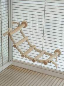 1pc Parrot Rope Climbing Ladder Rotating Perch Wooden Rope Bridge Stand, Educational Bird Supplies, Bird Cage Accessories, Parrot Toy - Rope Ladder - View 5