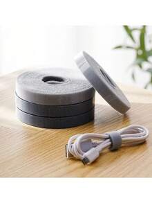1 Roll/3 Rolls 1cm X 300cm/100cm Black/White/Gray Cable Organizer, Back-To-Back Hook And Loop Strap, Nylon Self-Adhesive Hook Tie Wrap, Cable Management, Multi-Purpose Binding Strap - Multicolor - View 11