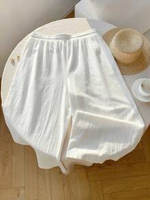 Pretty and Ole Pantalons blancs décontractés grande taille pour femmes, à la mode pour l'été - Blanc - Voir 3