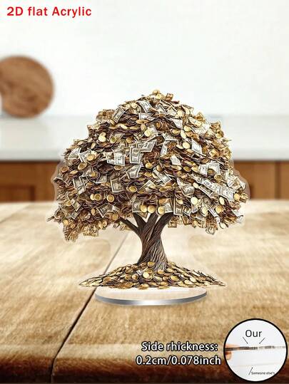 Decoración de árbol de la suerte bohemio plano en 2D - Decoración de escritorio con diseño de moneda y hoja dorada, sin necesidad de energía, adecuado para el hogar, oficina, cafetería, cumpleaños, boda, inauguración de la casa, las ramas detalladas simbolizan la prosperidad, decoración de oficina, accesorio de escritorio elegante, diseño de hoja intrincado, plano en 2D, regalo de inauguración de la casa, decoración de cafetería, material duradero, decoración ligera, símbolo de prosperidad, regalo