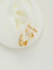 Bộ 3 khuyên tai thanh lịch và tối giản dành cho nữ, khuyên tai kẹp vành tai không gây dị ứng, khuyên tai sụn, khuyên tai đinh tán, thiết kế nhỏ gọn, có thể đeo chồng lên nhau cho nhiều lỗ xỏ tai, thích hợp cho các buổi hẹn hò, tiệc tùng, đám cưới, ngày lễ, Ngày Valentine, Ramadan, quà sinh nhật, và đeo hàng ngày. - Vàng - Xem 4