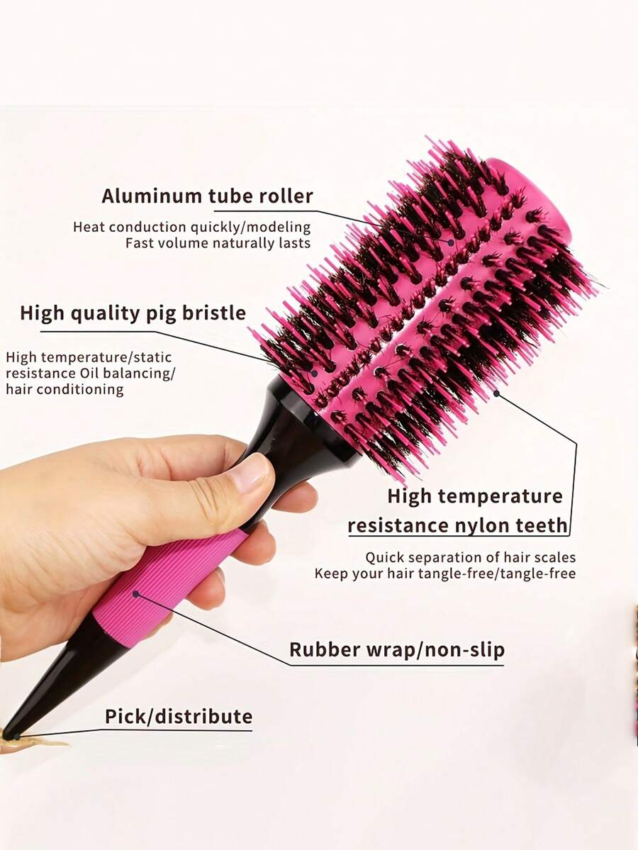 1 Peça/Conjunto Pente Brasileiro - Conjunto de Pentes para Penteado em Alumínio Vermelho - Escova de Cerdas de Náilon e Cerdas de Javali para Todos os Tipos de Cabelo, Inclui Pente Desembaraçador e Modelador de Madeira, Borla de Ar, Pente Quente em Formato de Pêra, Pente Modelador - Multicolorido - Visão 1
