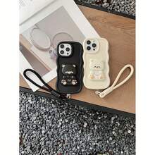 1个白色波浪纹手机壳，带小熊镜面支架和纯色挂绳，可爱时尚，兼容 11、12、13、14、15、16和Galaxy A51、A52、A53、A54、A55、A56、S20、S21、S23、S24、S25、A31、A32、A33等机型，国际版，非国内版。 - 白色 - 查看 7