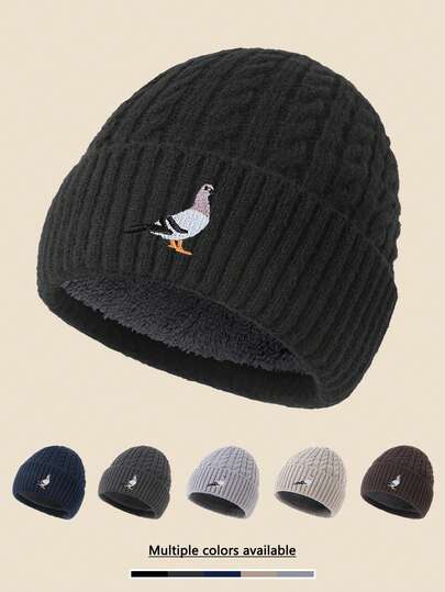 1 Stück Tauben-bestickter Winterstrickbeanie, windundurchlässig warm weich bequem, modisch vielseitig für Schule, Alltag, Arbeit, Wandern, Urlaub, unverzichtbares Warm-Accessoire für kaltes Wetter