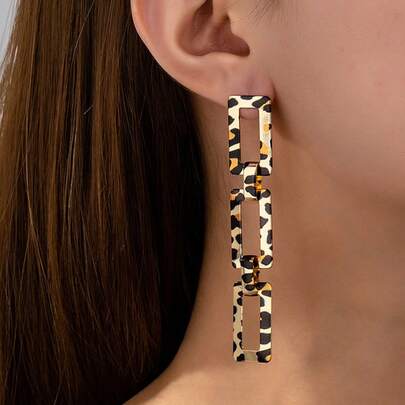 一套时尚豹纹项链耳环套装，性感欧美街头风