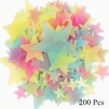 100/200颗夜光星星，发光墙贴和天花板贴，让您的卧室像夜空一样闪耀，卧室装饰，家居装饰（注意！！！本产品需要光源吸收才能发光 - 如果您介意，请勿购买）墙贴 - 彩色 - 查看 8