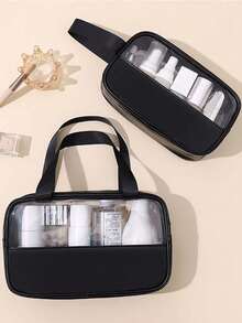 Dual Handle Large Capacity Transparent Makeup Bag, Suitable For Cosmetics And Toiletries, Beach Bag, Back To School Summer Travel Essentials - Black - View 4