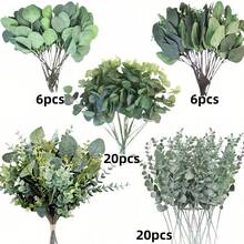 52片/26片/10片/1片 4种人造桉树叶和枝干，人造银元桉树叶，仿真植物喷雾，人造绿植 - 綠色 - 查看 13