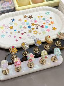 1pc Nail Art Mold, Polka Dot, Star Grid, Hollow Star, Delicate 3D Star, Cross Star Nail Decor Transparent Silicone Mold - Clear - View 4