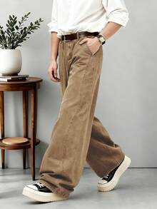 1 pieza Pantalones vaqueros anchos de corte holgado de estilo retro americano para hombre, color marrón, con bordado de elefante de dibujos animados, unisex (cinturón y accesorios no incluidos) - Caqui - Ver 6