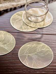 6/4 piezas Manteles individuales redondos de 15 pulgadas de PVC dorado, posavasos de 4 pulgadas, gruesos y brillantes, lavables, fáciles de limpiar, antideslizantes, resistentes al calor, adecuados para decoración de mesa de fiesta, boda y celebración - Dorado - Ver 7