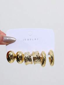 1 Pair - 9 Pairs New Popular Fashion Earrings: Round Ring / Twisted / Conical / Irregular Hoops, Made Of High-Quality Resin Material, Suitable For Daily Gatherings And Dates. - Gold - View 5