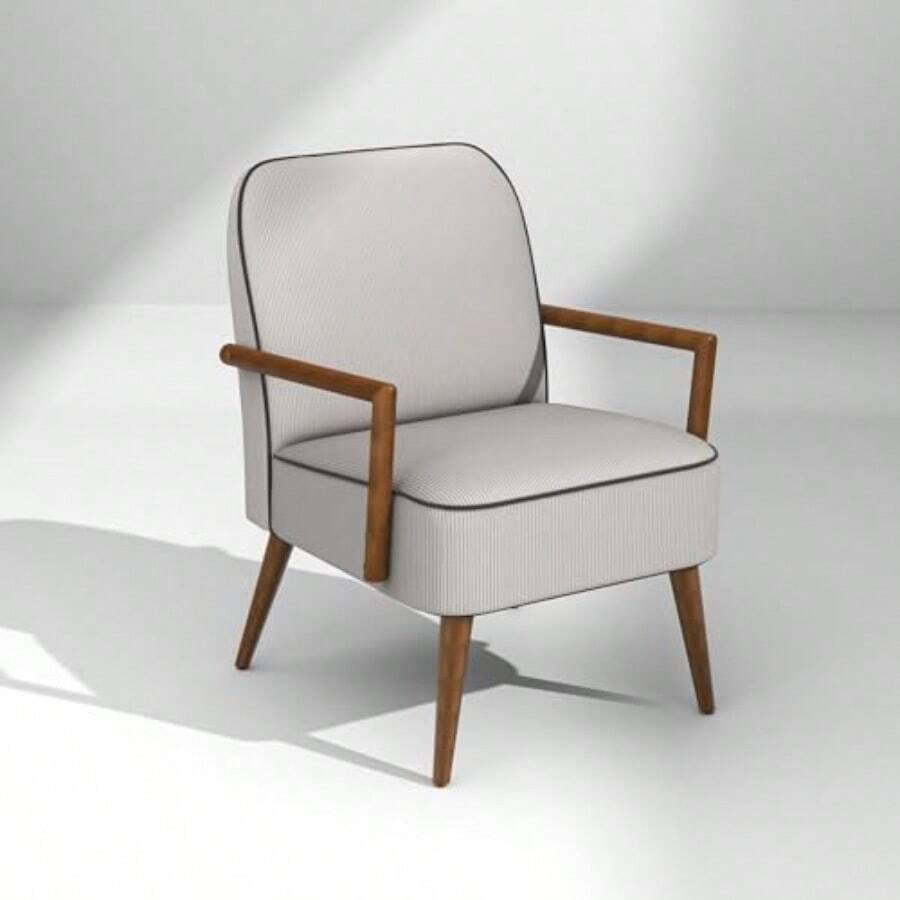 FurnitureR Silla Decorativa Mediados Siglo Silla Comedor Moderna Sillón Retro Madera y Tela Pana Sillón Lounge Cómodas Sillas Lectura para Espacios Pequeños Gris - Gris - Ver 1