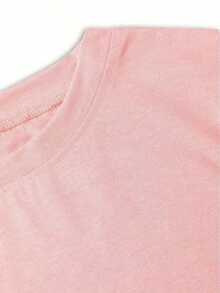 Women's Solid Color Simple Crewneck Short-Sleeved Summer T-Shirt, Daily Wear-Unisex Summer Casual Vintage Cotton Printed T-Shirts For Couples - 藕粉色 - 查看 4