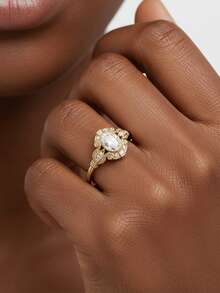 1pc Women's Wedding Ring, Round Egg Design Ring, 3.5g S925 Sterling Silver, 1.5 Carat Moissanite, Bohemian Palace Style, Luxury Engagement, Wedding, Anniversary, Valentine's Day Gift, Comes With Moissanite Certificate And Elegant Gift Box - Gold - View 5