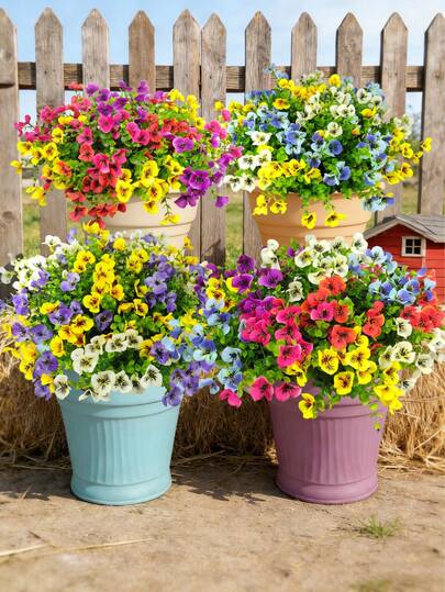 3/4/6/8/12 Bunches Realistic Tricolor Violet Artificial Flowers - UV Resistant Durable Stems Suitable For Indoor Vases, Outdoor Porch, Window Boxes, Garden Beds, Balcony Planters, Patio Pots Decor