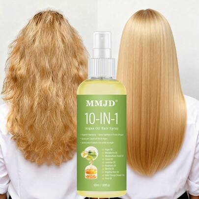 50ml Morocco Oil Leave-In Hair Mist, 10-In-1 Instant Smoothing Effect. Moisturizing & Softening, Suitable For Dry, Oily & All Hair Types. One Spray & Comb, Leaves Hair Soft & Glossy. For Dry/Permed Hair, 72Hr Long-Lasting Fragrance. Multi-Purpose, Quick Absorbing, Meets Various Hair Needs, Leaving Hair Refreshed, Voluminous & Radiant. An Ideal Holiday Gift.