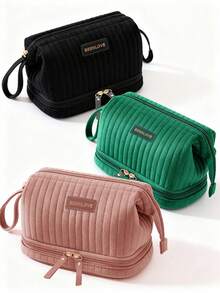 1 st Liss Velvet personlig dubbelskiktad sminkväska, mjuk quiltad multifunktionell handväska sminkväska och necessär, dragkedja, bärbar, moderiktig exklusiv sminkväska, högkvalitativt tyg och dragkedja, lämplig som brudtärnepresent, bröllopspresent, rese-necessär, sminkväska, födelsedagspresent, mors dag-present, affärsresearrangör, skolstart och daglig användning - Multifärgad - Visa 2