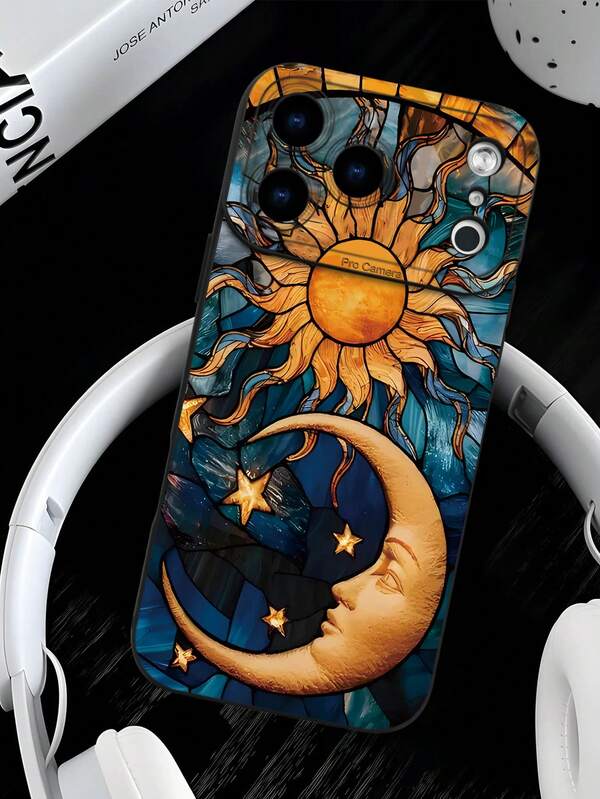 Stained Glass Style Celestial Sun & Moon Art Pattern Phone Case, Pattern Design Theme Luxury Shockproof Aesthetic Cute Phone Case, Lens Protrusion Protection, Compatible With IPhone 17/17Pro/17Pro Max, 16, 15,14, 13, 12, 11 Plus/Pro Max And Series, And Compatible With Galaxy S/A Series, Gift For Easter Day, Decoration/Gift For Birthday, Girlfriend, Boyfriend, Friend Or Yourself