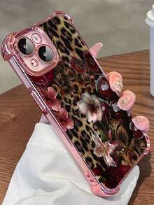 1pc Leopard Cherry Flowers Compatible For IPhone 17 /16/ 15/ 14/ 13/ 12/ 11/ Plus/ Pro/ Pro Max 17Air And Galaxy S25/S24 Plus/S23/S22/S21 Ultra ,Four Corner Anti Fall Transparent Soft Shell Anti-Slip, Anti-Drop, Camera Lens Protection, Silicone Anti Wear Phone Case - Hồng - Xem 2