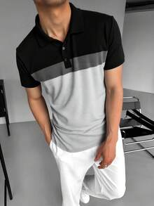 Simple Studio | New Summer Men's Colorblock Splice Element Casual Short Sleeve T-Shirt | Suitable For Summer Wear | Comfortable & Breathable | Leading Fashion - Grey - View 5