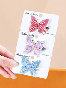 6个/套闪亮蝴蝶格子发夹，5种马卡龙色 - 红/粉/蓝/黄/绿，吸睛 - 适合女性和女孩，可为日常、校园、派对和假日装扮增添甜美活泼的气息。 - 彩色 - 查看 5