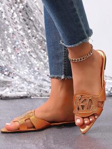 Dép hình chữ H thời trang xuân/hè mới cho nữ, dép xăng đan kiểu La Mã quai ngang thoải mái, dép đế bằng dập nổi màu đen/be/nâu, dép đế xuồng đính đá dày dặn kiểu Pháp sang trọng được các blogger khuyên dùng, giày đi biển mùa hè, dép ngoài trời tối giản, dép đế bằng họa tiết da cá sấu với quai kim loại trang trí. - Màu Cam cháy - Xem 4