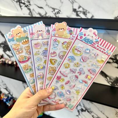 3D可爱小熊水晶贴纸，浮雕亚克力贴纸，DIY手机壳装饰，烘焙主题3D自粘纸，PVC和亚克力材质奖励装饰贴纸，适用于水瓶、手机壳、相册、笔记本电脑、3D卡通立体贴纸、学生奖励、节日礼物、可爱DIY手机壳、笔记本、日记本3D浮雕颗粒贴纸