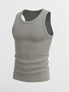Men's Casual Basic Star Boy Style Cotton Tank Top - Grey - View 3