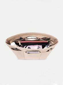 1pc Multi-Functional Felt Lining Makeup Bag Handbag Medium Size Storage Bag Large Capacity Cosmetic Organizer Bag With Multiple Compartments, Suitable For Keys, Phones, Lipsticks And Other Fashion Portable Travel Accessories - Multicolor - View 10