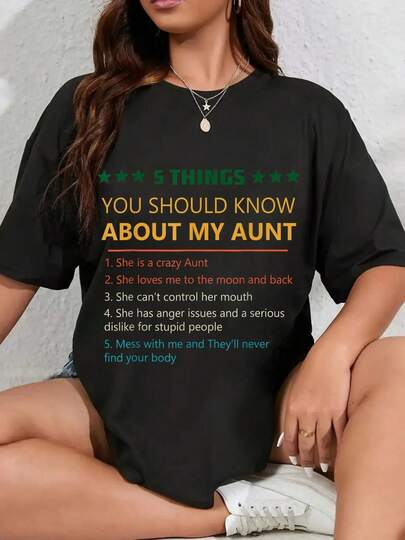 100% Cotton Unisex 5 Things You Should Know About My Aunt Niece Nephew Family T-Shirt Men's Women's Soft Crew Neck Tee Classic Fashion Summer Tops Printing Short Sleeve T-Shirt