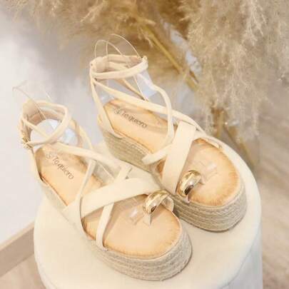 angelica Sandalias Plataforma Mujer con Tiras Cruzadas y Correa al Tobillo, Estilo Casual Elegante