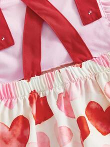 Valentine's Day Baby Girls Overalls Cute Heart Embroidery Sleeveless Square Neck Bell Bottoms Jumpsuit - Red - View 9