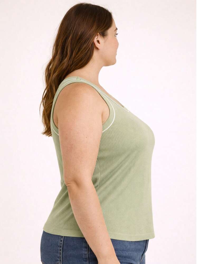 Women's Premium Ribbed Tank Top • Sizes G1 To G3 • High Elasticity And Comfort. Basic, Comfortable And Stylish. Beachwear. Vacation. - 橄欖綠 - 查看 3