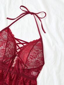 Women's Sexy Ribbon Cutout Backless Jumpsuit - Burgundy - View 5