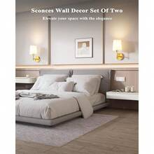 2套电池供电壁灯，2个金色可充电壁灯，带磁吸式可拆卸遥控灯泡，12种RGB颜色和3种色温，可调光无线壁灯，适用于卧室 - 2只裝 - 查看 4